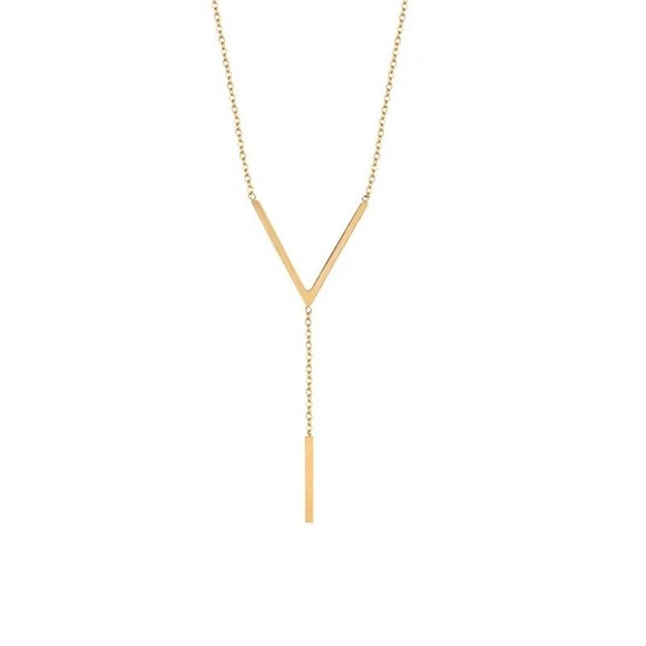 Lariat V Gold Plated Women's Fashion Necklace Dainty Layering - Picture 2 of 7